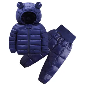 Unisex Winter Solid Color Long Sleeve Hooded Coat & Pants Kids Wholesale Clothing