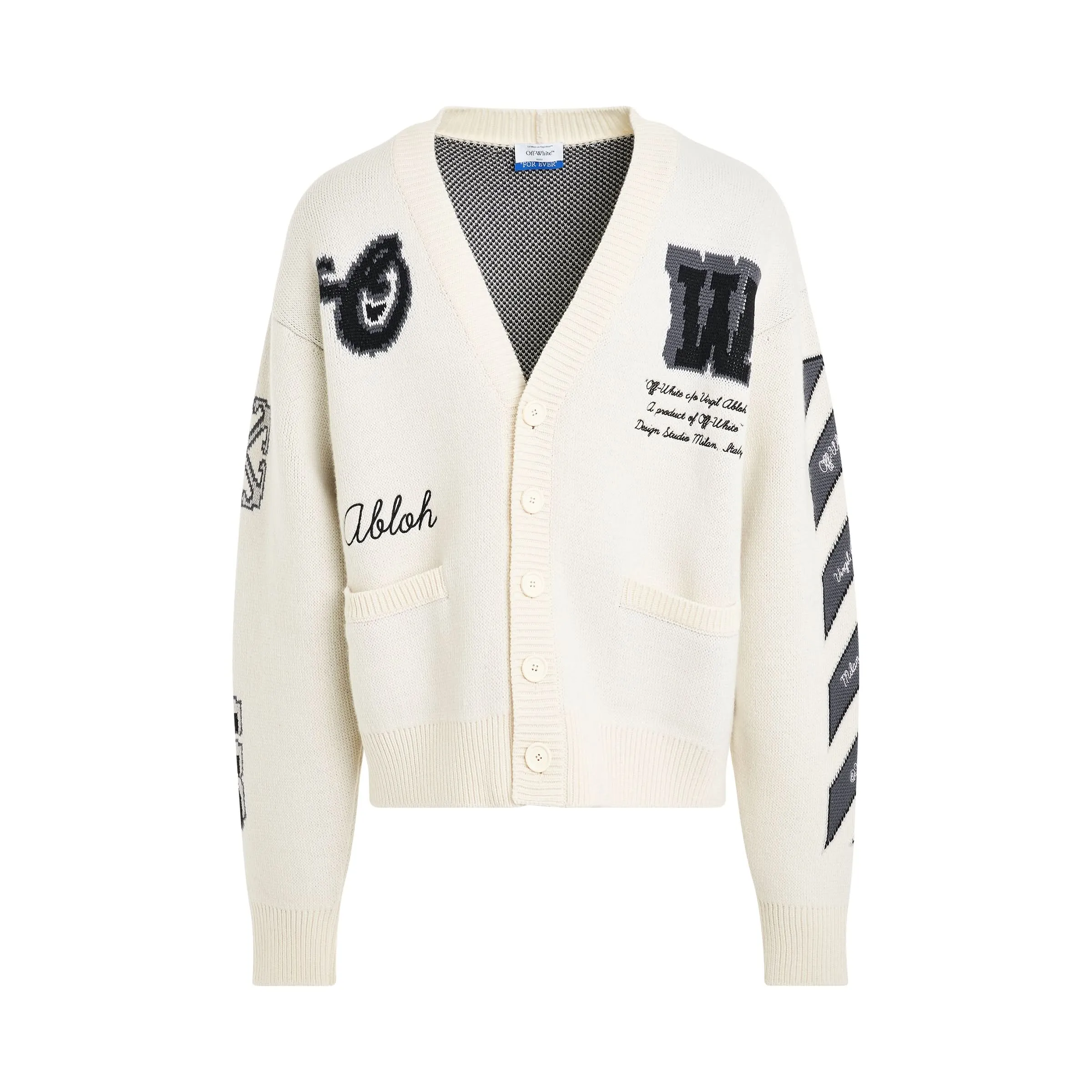 Varsity Knit Cardigan in Cream/Black