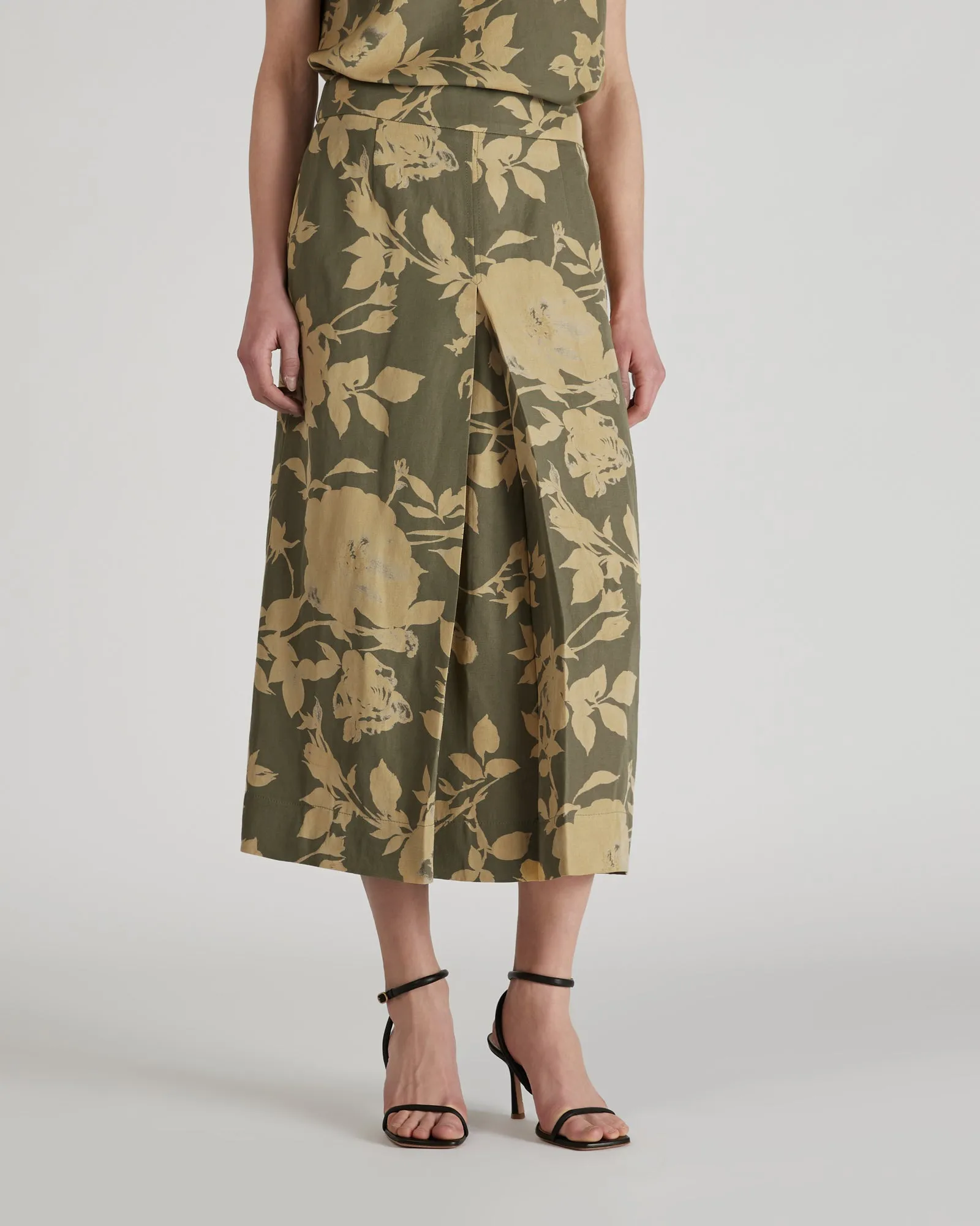 Viscose and linen twill skirt