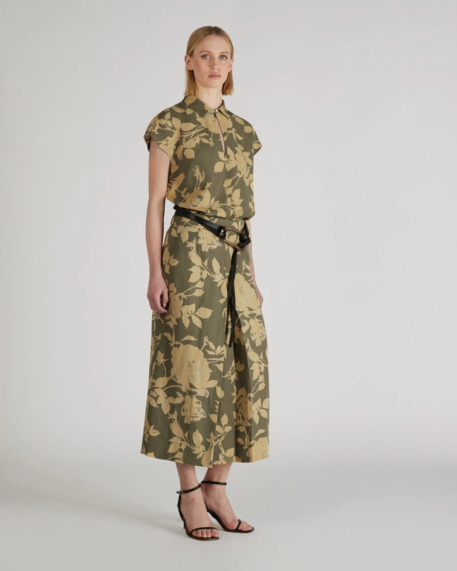 Viscose and linen twill skirt