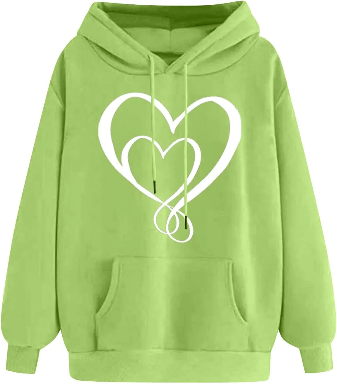 Women Heart Print Hoodie Classic Solid Graphic Oversized Pullover Valentines Day Long Sleeve Sweatshirt with Pocket