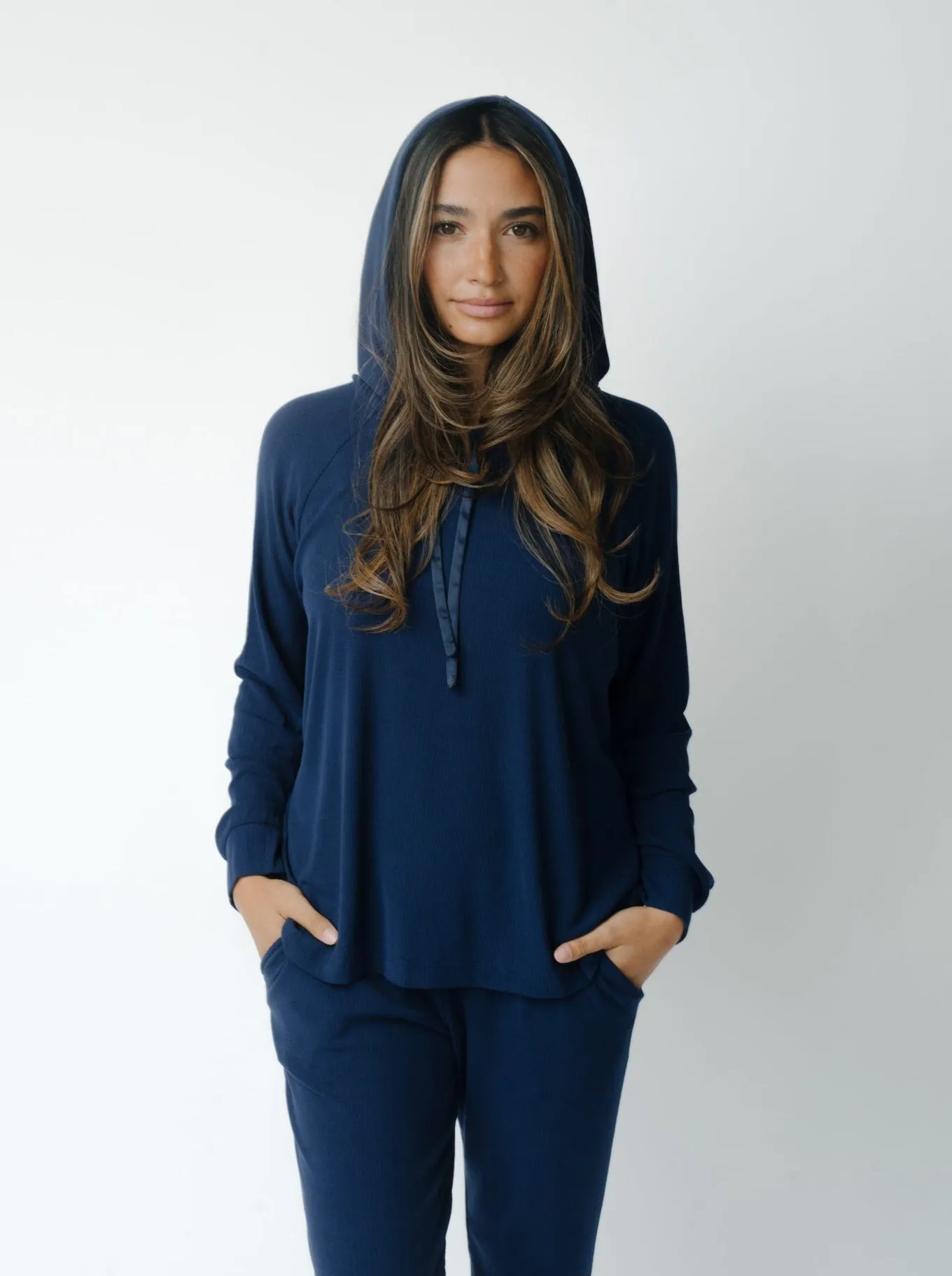 Womens Bamboo Rib-Knit Hoodie