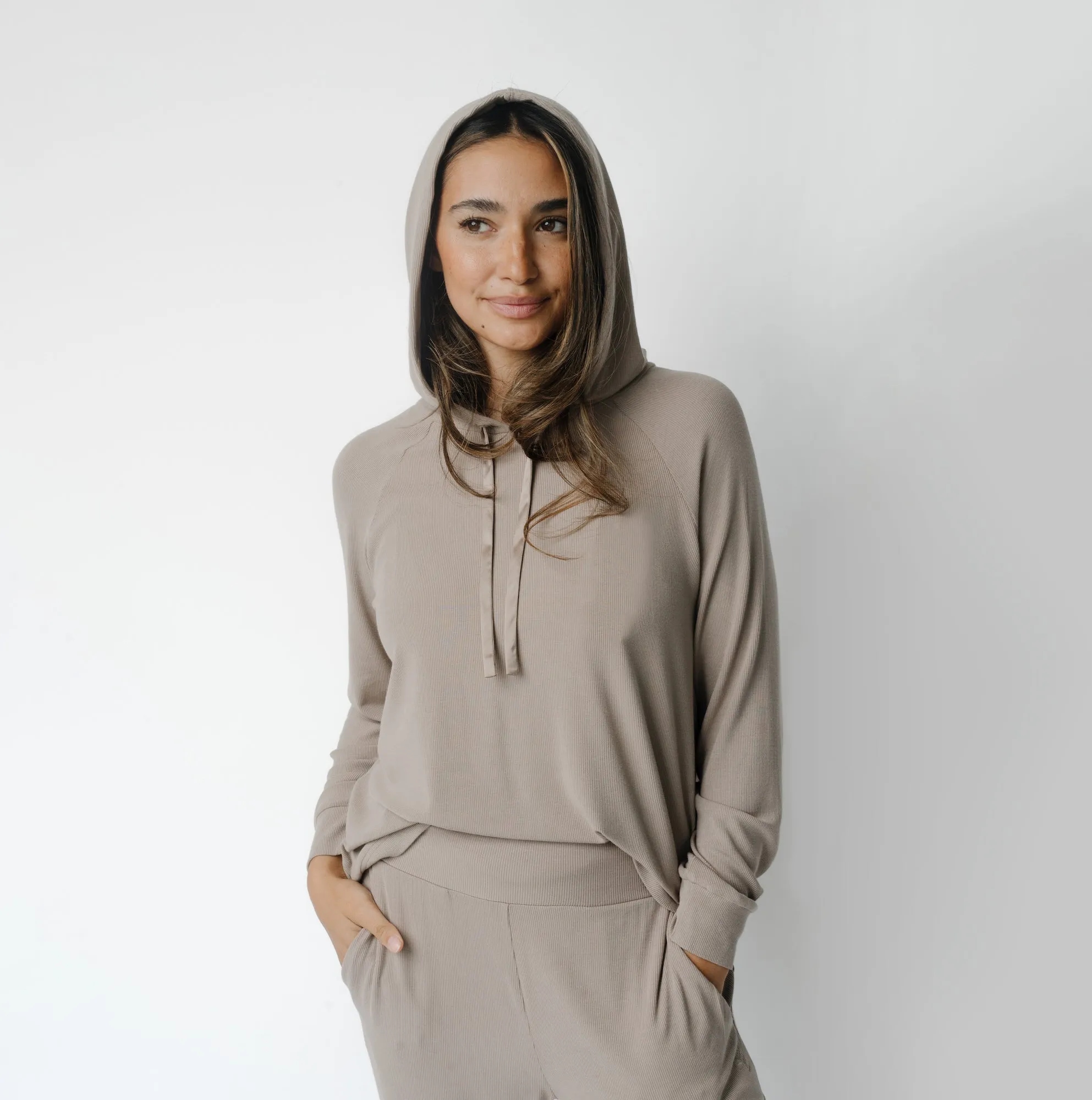 Womens Bamboo Rib-Knit Hoodie