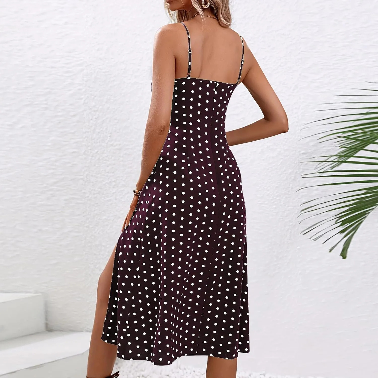 Women's Casual Dresses 2025 Summer Split Hem Boho Vacation Mini Dress Trendy Sleeveless Spaghetti Straps Sundress