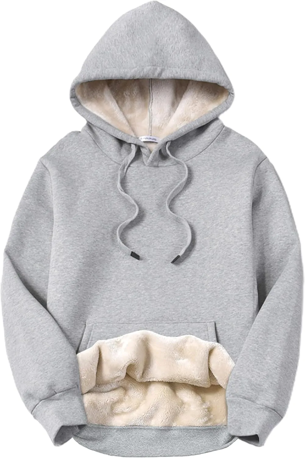Women’s Cozy Sherpa Lined Hoodie Sweatshirt – Adjustable Drawstring Hood, Kangaroo Pocket, Long Sleeves for Fall & Winter Comfort