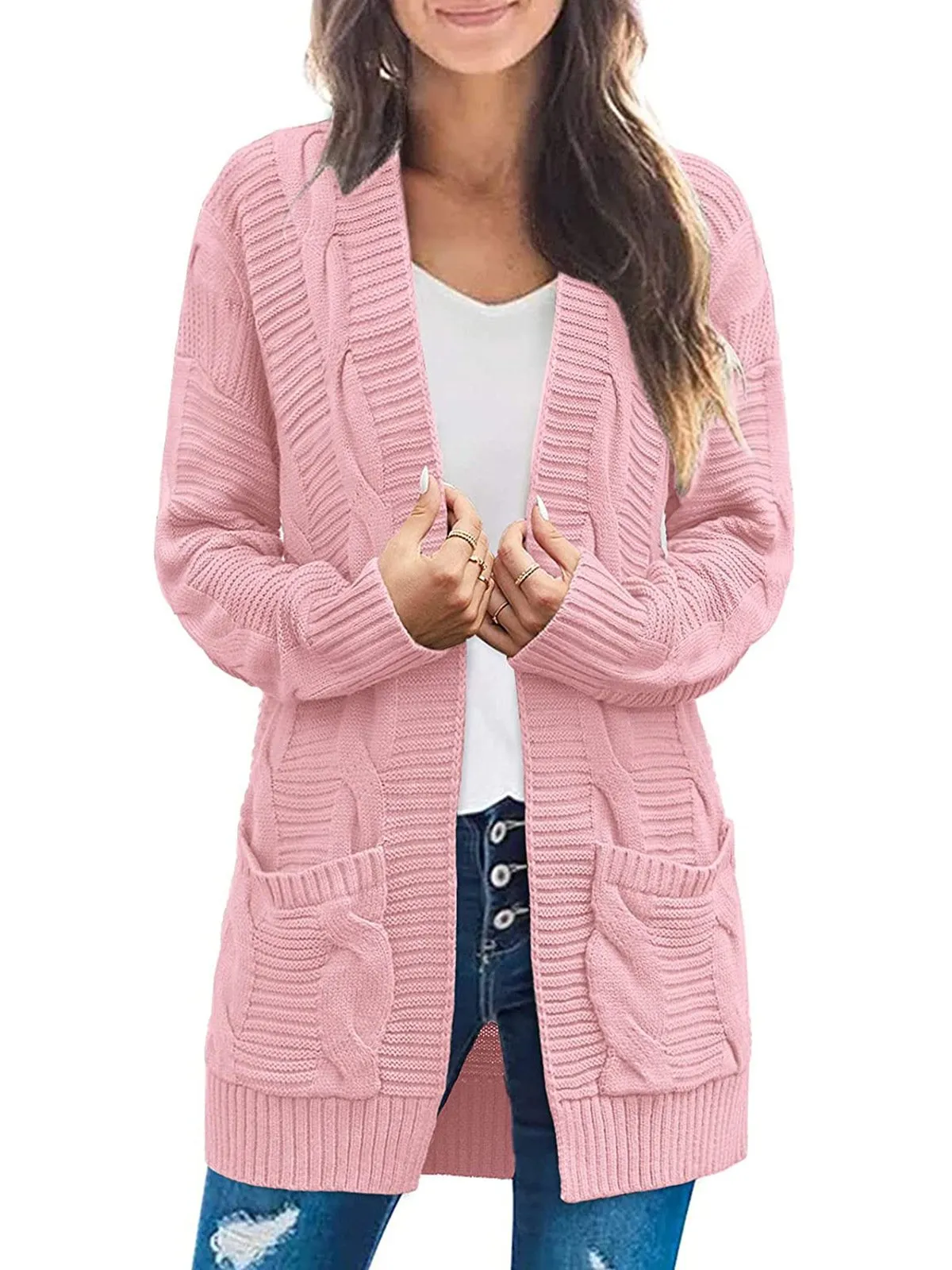 Women's Long Sleeve Cable Knit Cardigan Sweaters