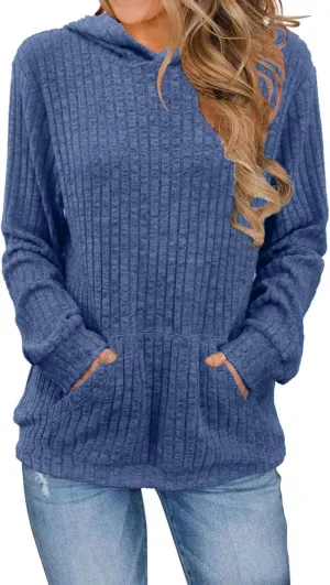 Womens Oversized Hoodies Long Sleeve Solid Color Shirts Loose Fit Waffle Knit Pullover Sweatshirts Tops
