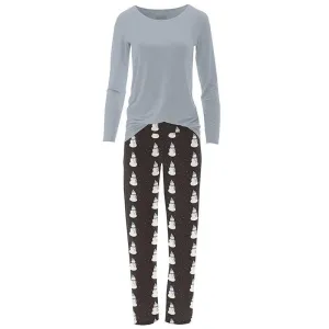Women's Print Bamboo Long Sleeve Loosey Goosey Tee & Pajama Pants Set - Midnight Snowman